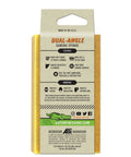 Back packaging of Very Fine 220 Grit Dual Angle Sanding Sponge 3 By 5 By 1 Inches For Wood Metal Fiberglass And Painted Surfaces Wet Or Dry Use Flexible For Contours And Corners Easy Grip Handheld Sanding Tool with product details and warnings.