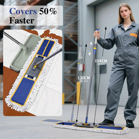 36 Inch Pro Grade Commercial Mop For Floor Cleaning With 3 Microfiber Pads, Heavy Duty Industrial Mop With 60 Inch Long Handle on display