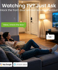 Couple using voice commands to unlock the door with Slick Palm Vein Smart Door Lock With Built In Wifi And Keyless Entry For The Front Door Featuring Fingerprint Access Keypad Codes And Remote Control Game Changer For Modern Home Security Tight Setup.