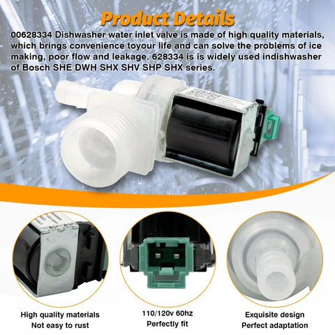 OEM Dishwasher Water Inlet Valve 628334 00628334 Replacement for Select Models with durable build and plug-and-play install