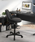 Drafting Chair With Backrest And Wheels For Office And Workshop Use Boss Level Comfort Adjustable Height Footrest PU Leather Tall Swivel Stool in home office, black