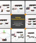 Badass 20 Piece Electrical Circuit Experiment Kit With Quick Attach Bulbs Dependable Switches And Heavy Duty Flexible Wiring. Circuits set showcasing various connection methods.