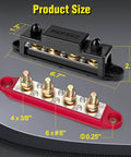 Beefy Power Distribution Block Bus Bar With Four Three Eighths Inch Posts And Six Size Eight Screws, size chart view