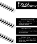 Image showing 10Pcs 6.35mm x 406mm Stainless Steel Round Rods 304 Stainless Steel 16 Inch Long 0.25 Inch Diameter For DIY Craft CNC Projects Great For Makers And Hobbyists with product characteristics listed.