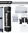 Components of 10 by 10 Foot Pop Up Canopy Tent With Sand Weight Bag Freestanding Sun Shelter