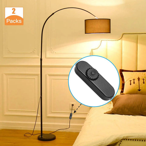 2 Pack Inline Lamp Dimmer Switch With Smooth Rotary Dial Gives You Total Glow Control For Table Floor Lights And Pendants Fits Dimmable Led Cfl And Halogen Bulbs Straight Shot Plug In Cord Upgrade For Home Or Office, highlighting the dimmer near a floor lamp.