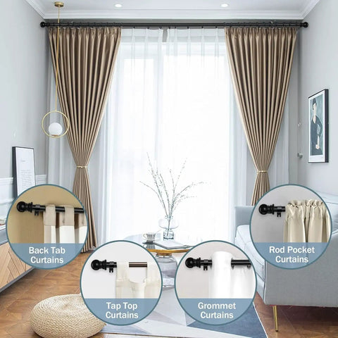 Room showcasing Heavy Duty Extra Long Curtain Rods Ten To Fourteen Point Two Feet 1 Inch Metal Drapery Pole with curtain styles.