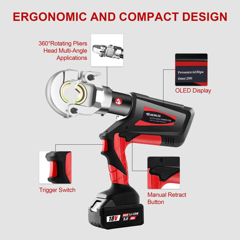 Heavy Duty Cordless Electric Wire Cable Crimping Tool Boasts 60KN Torque And Brushless Muscle Built Like A Tank with ergonomic design and OLED display.