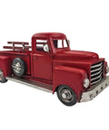 Classic Red Metal Truck Christmas Decor For Tabletop, Vintage Rustic Farmhouse Pickup Model, Collectible Centerpiece With Retro Vibe