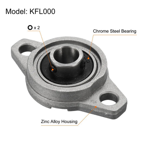KFL000 Flanged Pillow Block Bearings 10mm Bore Zinc Alloy Self Aligning Flange Mounted Bearings With 8 Screws And 4 Key Wrenches Built To Last Rustproof Housing For Solid Shaft Support In Machinery And DIY Projects For Gear Heads, zinc alloy housing