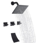 Three Handle Matte Black Tub And Shower Faucet Set With Waterfall Spout Four Point Eight Inch Tub Spout Trim Kit With Valve Vintage Modern Look