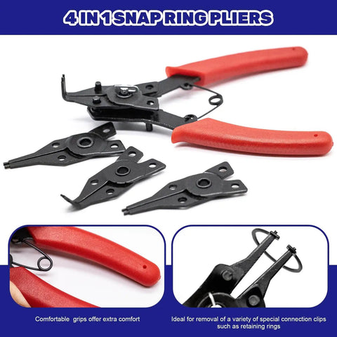 4 in 1 snap ring pliers with interchangeable tips for 870 Pieces Alloy Steel External C Clip And E Clip Retaining Ring Kit