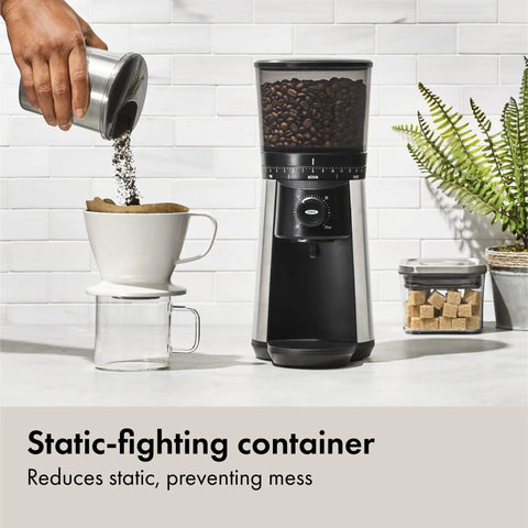 Barista Grade Conical Burr Electric Coffee Grinder With 12 Oz Capacity, 15 Grind Settings Plus Micro Adjustments on counter