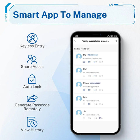 Keypad Smart Door Lock With Keyless Entry Handle Fingerprint And Passcode App Control shown on smartphone display