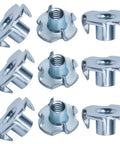 100 Pack 1/4-20 T Nuts Zinc Plated Steel, threaded inserts with 5/16 barrel and four prongs for woodworking projects