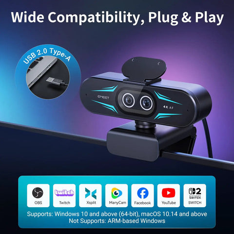 Straight Up Dope 4K Dual Camera Webcam For Streaming And Video Calls Packs Wide Angle And Telephoto Lenses on monitor with USB connection.
