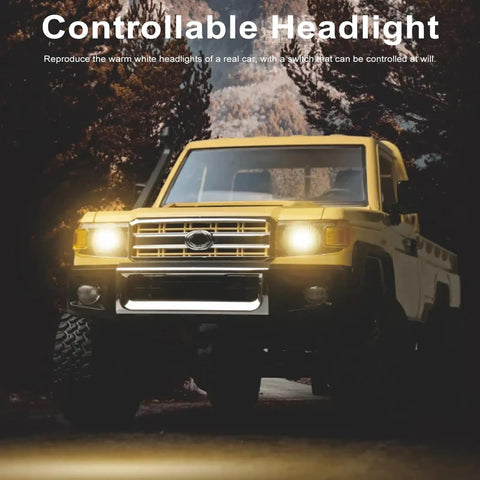 1:12 Scale MN82 LC79 Land Cruiser RC Crawler With Lights, 4WD Rock Truck with illuminated headlights, front view