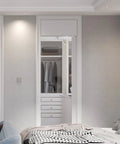 Bedroom with installed 5 Foot Commercial Grade Sliding Pocket Door Hardware Track Kit Top Mount Heavy Duty Aluminum System, door open.