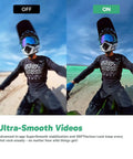 Comparison of video stabilization showing Dope 360 Action Camera Drone View Kit with 360 Super Smooth Stabilization and Horizon Lock.