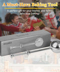 Flour Duster For Baking One Handed Operation Stainless Steel Powdered Sugar Shaker beside gift box, family in background