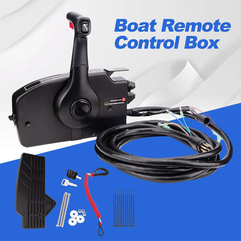 Right Hand Marine Throttle Remote Control Box Gen I Model 881170A15 with 15 ft cable laid out, lanyard clip visible