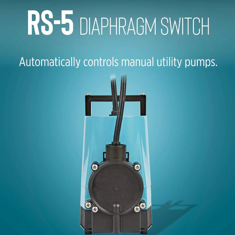 RS 5 115 Volt Piggyback Diaphragm Pump Down Switch For Sump Or Utility Pumps With 10 Foot Cord Black front view