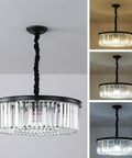 Black Modern Crystal Chandelier Dope Two Tier Round Flush Mount Pendant Light For Dining Room Living Room Kitchen Island