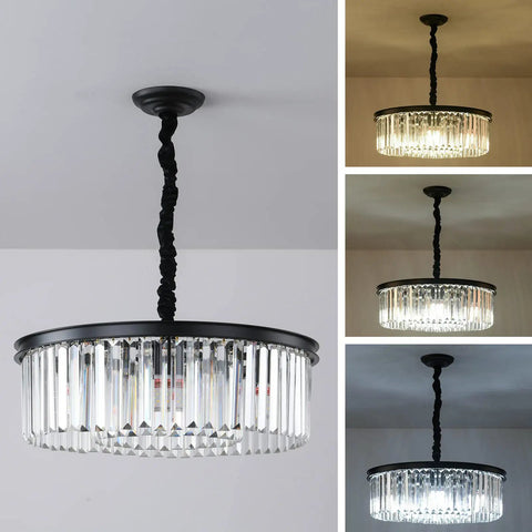 Black Modern Crystal Chandelier Dope Two Tier Round Flush Mount Pendant Light For Dining Room Living Room Kitchen Island