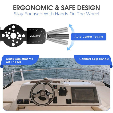 Dual Trim and Jack Plate Switch With Fingertip Blinker Style Bezel Control for Marine Helm shown with ergonomic design
