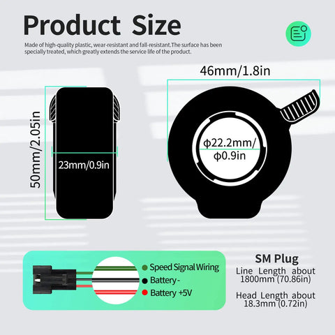 Knockout Electric Bike Brushless Controller 40 Amp Sine Wave With Cs866 Throttle For 1600W 2000W Motors size dimensions and wiring details.