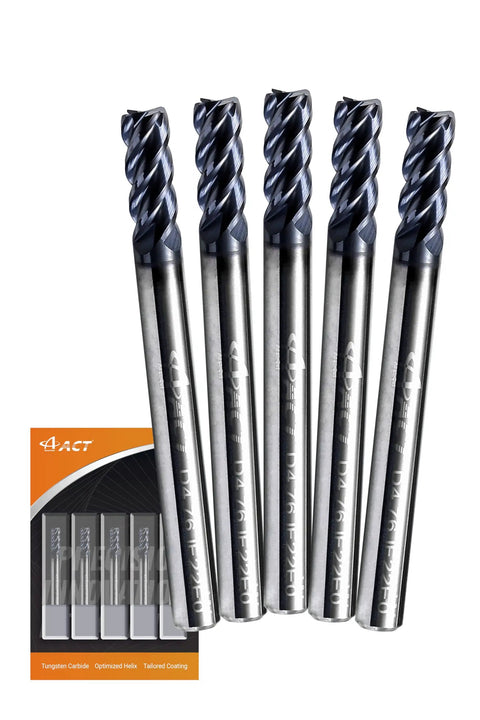 I4KES 3 16th Inch Carbide Square End Mill With 4 Flutes For Steel Copper Alloys And Hardened Metals Built Tough AlTiN Coated CNC Router Bit 45 Degree Helix Set Of 5
