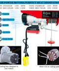1760 lb electric hoist, red, wireless/wired remote, steel lifting rope, front view