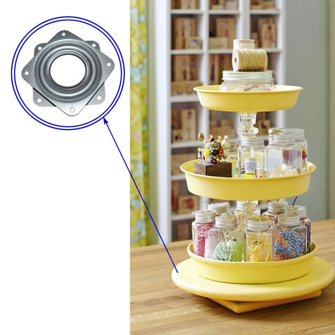 Heavy Duty Lazy Susan Hardware Set Featuring A 3 Inch Square Ball Bearing Swivel Plate With 120 Lb Capacity And Five Sixteenth Inch Thick Rotating Disc used in a multi-level craft organizer.