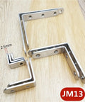 10 Pack 3mm Stainless Steel Corner Brace Brackets Heavy Duty L Shaped Angle Supports With Satin Finish on wood surface.