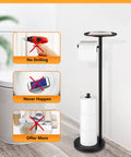 Free Standing Black Toilet Paper Holder Stand With Phone Shelf And Built In Storage, Rustproof Stainless Steel, 4 Roll Capacity
