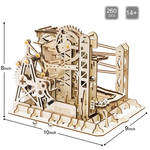 3D Wooden Puzzle Lift Coaster Set With Working Gears Marble Run Model Kit Roller Coaster Design for Adults and Teens 14+