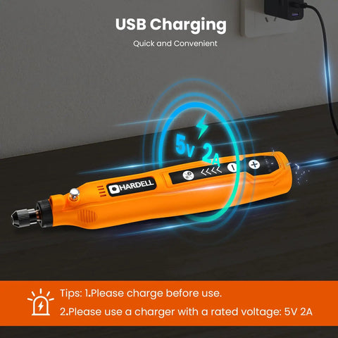 Portable Cordless Rotary Tool Kit Delivers Lightning Fast Usb Power And 111 Essentials For Precise Sanding Polishing And Engraving That Will Let You Shred Through Any Weekend Grind, showing USB charging convenience.