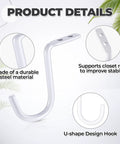 Heavy Duty Closet Rod Center Supports Four Piece Rock Solid Premium Wall Mount Steel Brackets Zero Sag Guarantee Beefy Build Top shelf wardrobe storage hardware white U-shape hook made of durable steel