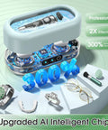 Ultrasonic Jewelry Cleaner With Digital Timer 50KHz Deep Clean In 304 Stainless Steel, open chip design, watches, dentures, eyeglasses.