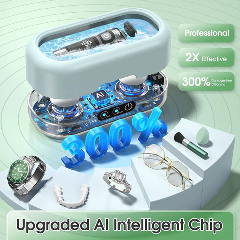 Ultrasonic Jewelry Cleaner With Digital Timer 50KHz Deep Clean In 304 Stainless Steel, open chip design, watches, dentures, eyeglasses.