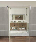 Sliding Double Barn Doors With Hardware In Grey Oak 84 By 96 Inches Modern Solid Panel Interior Door Set in living room