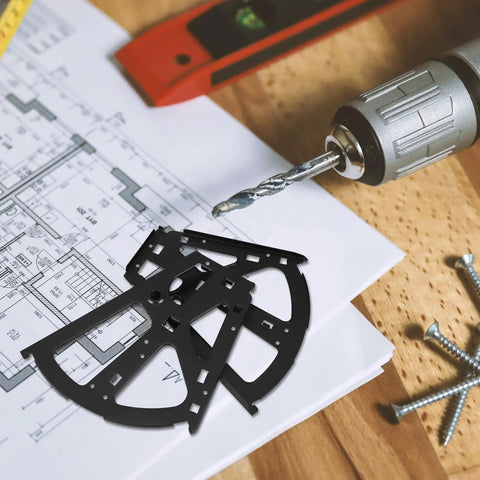 Two Pack Heavy Duty Black Iron Cabinet Hinges With Flip Design For Smooth Operation on blueprint with drill.