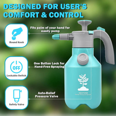Half Gallon Garden Hand Pump Sprayer With 360 Degree Spray Rod Adjustable Nozzle Leak Proof Design Safety Valve