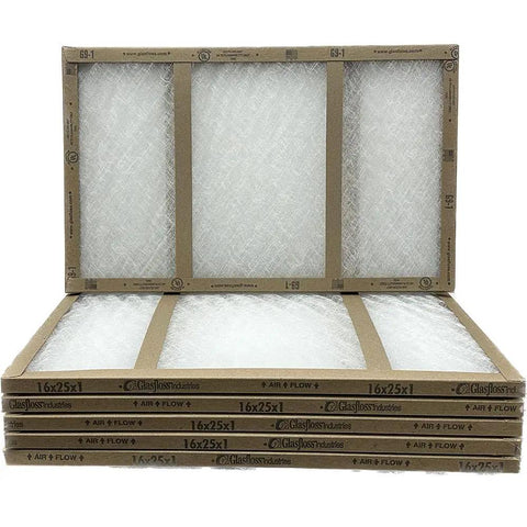Heavy Duty Fiberglass Furnace Filter 16x25x1 With Double Strut GDS Series Made In USA Air Filter Box of 6 stack view