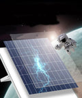 JUDYSSY Solar Remote Control Reflector Led Street Lamp,25W with solar panel in space and astronaut background.