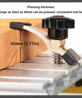 Commercial Grade Aluminum Router Clamping Kit Engineered With Robust T Slot Guides, pressing 45mm thick wood securely.