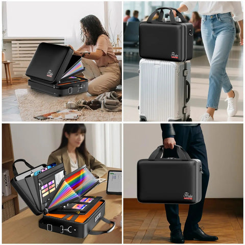 Fireproof And Water Resistant Document Box With Lock, Hard Shell Safe Case, and 24 Pocket Accordion File Organizer in use