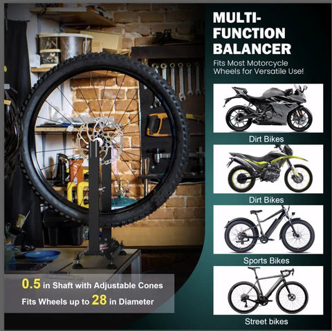 Heavy Duty Motorcycle Wheel Balance Stand For Static And Dynamic Tire Alignment Fits 12 Inch And Larger Wheels High Precision