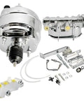 9 Inch Dual Diaphragm Chrome Power Brake Booster Paired With 1 1 8 Bore Master Cylinder And PV4 Disc Drum Proportioning Valve For Chevy Corvette 1968 To 1982 parts viewed from above
