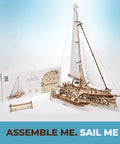 Merihobus 3D Wood Puzzle Kit For Adults Trimaran Sailboat Model Catamaran Mechanical Build Dope Wooden Ships Kit For Brain Teasers DIY Hobby Set For Mindful Fun And Hands On Craft, wooden trimaran sailboat kit